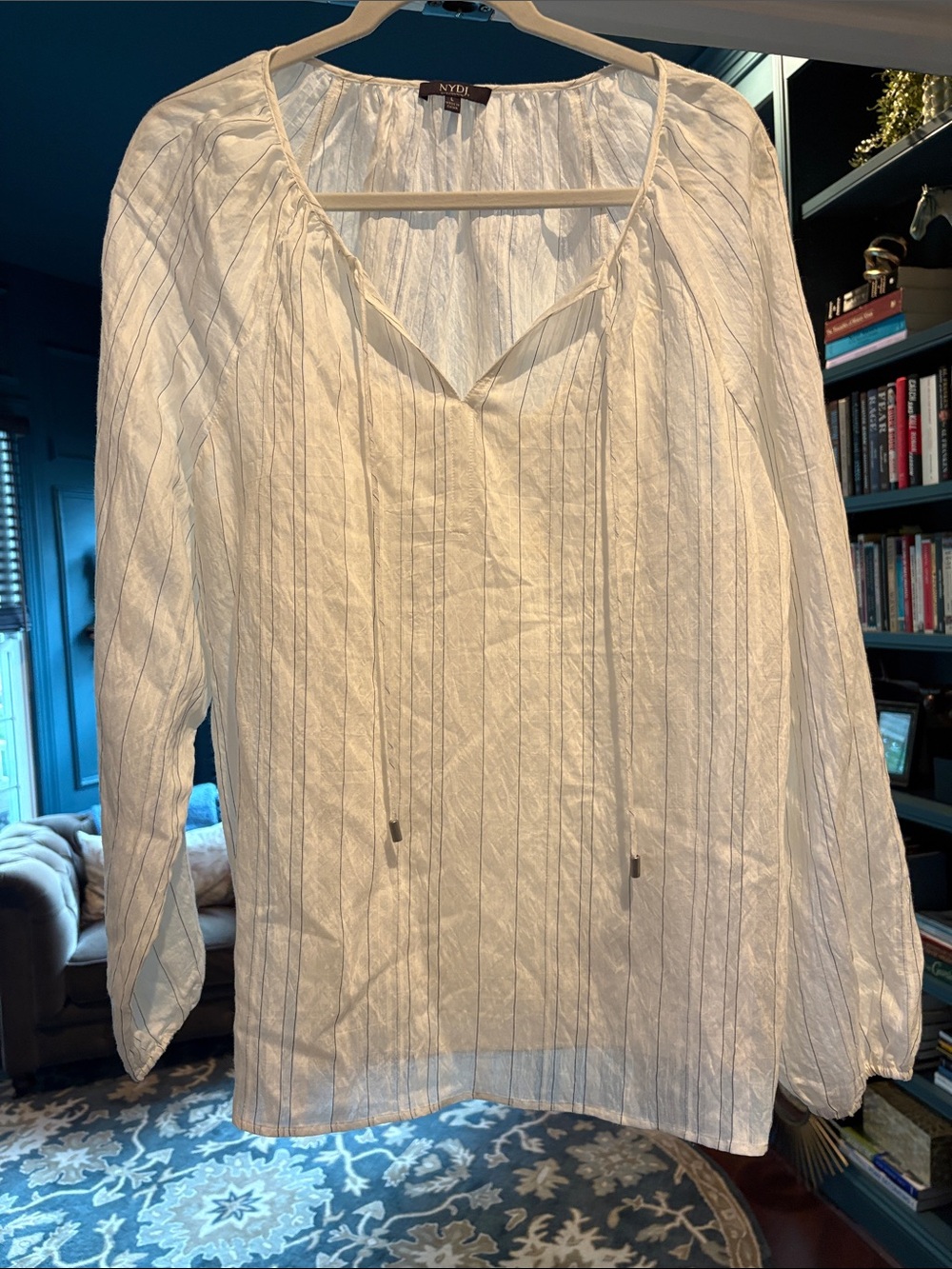 NYDJ Ivory Pinstripe Peasant Top